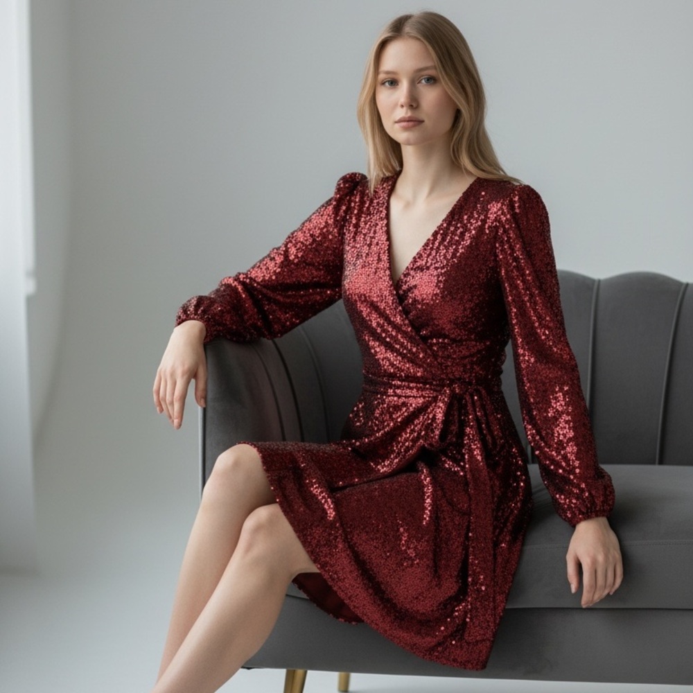 Kate & Mallory Red Sequin Long Sleeve Dress
